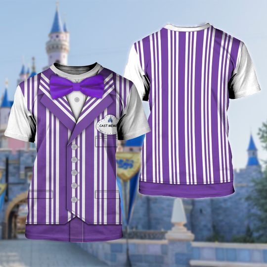 Purple Striped Tie Character 3D Costume Cosplay Shirt, Halloween Costume For Family Group
