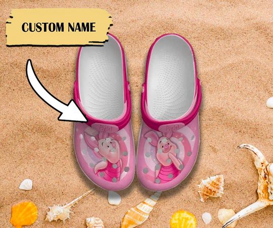 Custom Name Pink Clog, Cute Piglet Clogs, Cartoon Movie Fan Gift