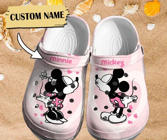 Personalized Couple Pink Mouse 3D Clog Shoes, Custom Name Cartoon Clogs