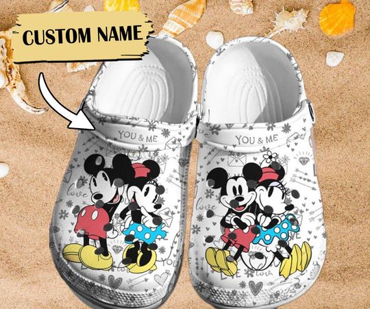 Custom Name Cartoon Clogs, Personalized Mouse Couple 3D Clog Shoes