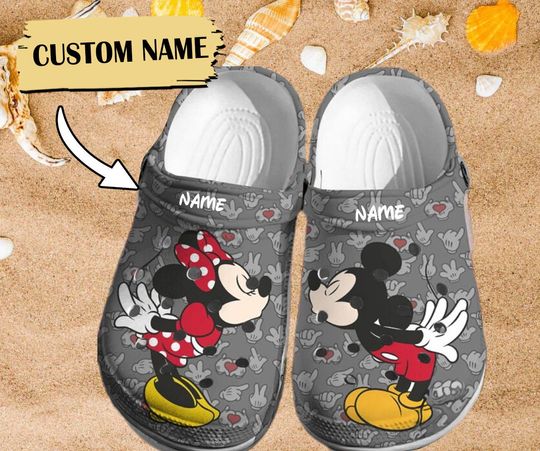 Mickey Minnie Custom Name Cartoon Clogs, Personalized Romantic Mouse Couple 3D Clog Shoes