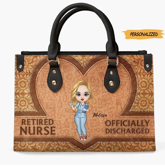 Personalized Leather Bag, Gift For Nurse, Funny Leather Bag, Custom Nurse And Name