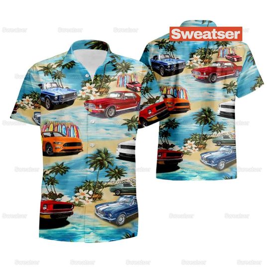 Mustang Car Hawaiian Shirt, Summer Shirt, Tropical Summer