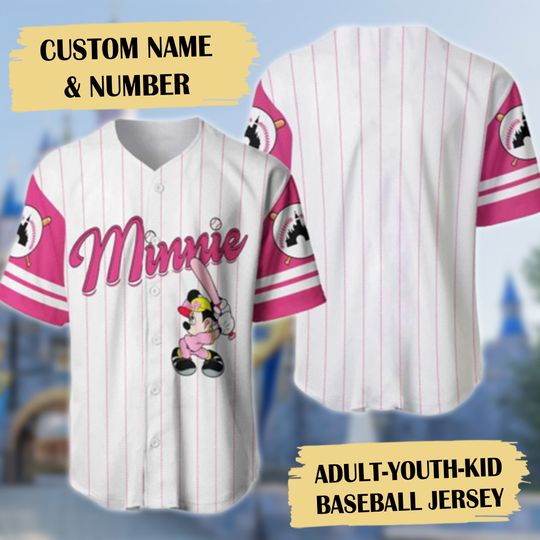 Personalized Pink Girl Mouse Character Baseball Jersey, Cute Mouse Baseball Jersey