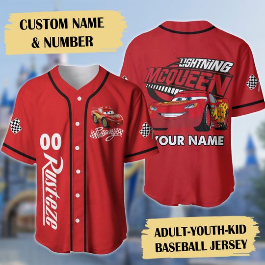 Personalized 95 Racing Car Baseball Jersey, Red Racing Car And Friend Jersey