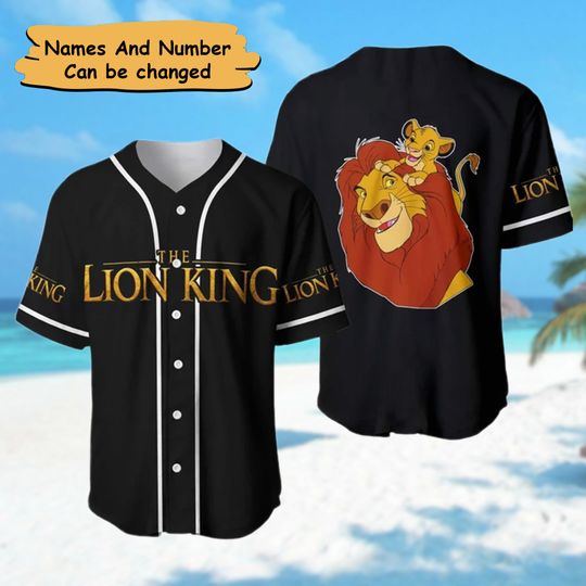 Custom Lion Dad And Son Baseball Jersey, Lion Animated Characters Basketball Jersey