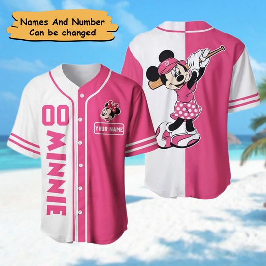 Custom Name And Number Pink Mouse Baseball Jersey