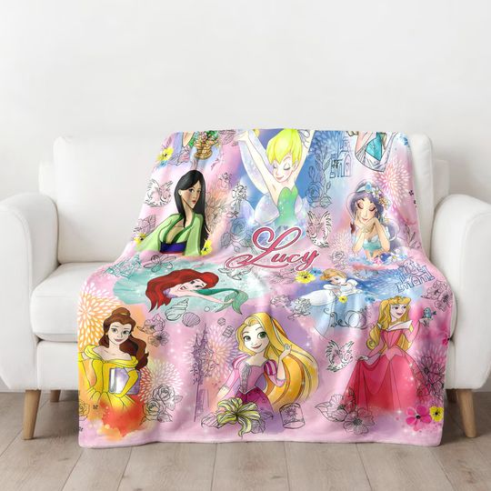 Personalized Watercolor Princess Blanket, Baby Girl Trip Fleece Blanket