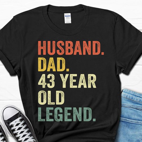 43rd Birthday Gift for Men, Husband Dad 43 Year Old Legend Shirt, 43rd Birthday Tee for Him