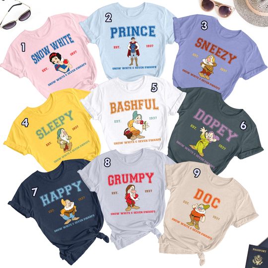 Princess and Dwarfs Matching Shirt, Dwarf Family Group Cosplay T-Shirt
