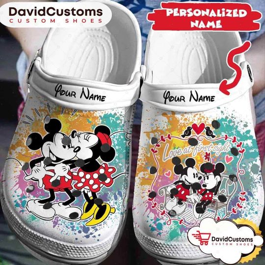 Personalized Cute Mickey And Minnie Couple Clogs Shoes, Classic Clog