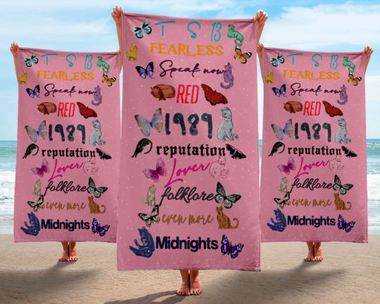Christmas Gift, Cat Butterfly Towel, Vacation Gift,  Concert Gift, Bath & Pool Towel, Anniversary/Birthday Beach Towel, Beautiful Word Towel