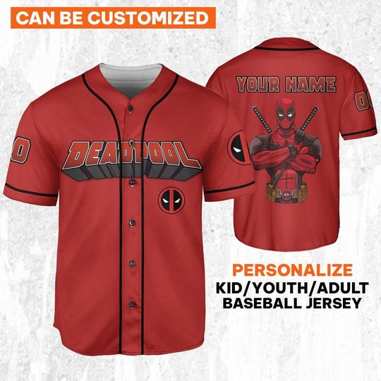 Personalize Deadpool Awesome Red, Custom Name Superhero Sport