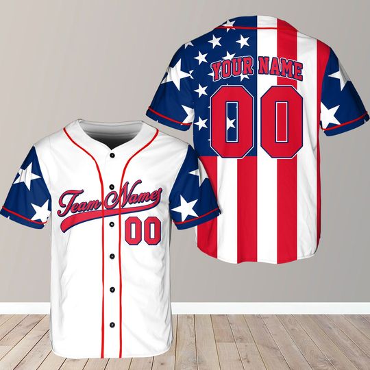 Personalized USA Baseball Jersey, Custom Team Name Shirt, American Flag Baseball Jersey For Baseball Fans