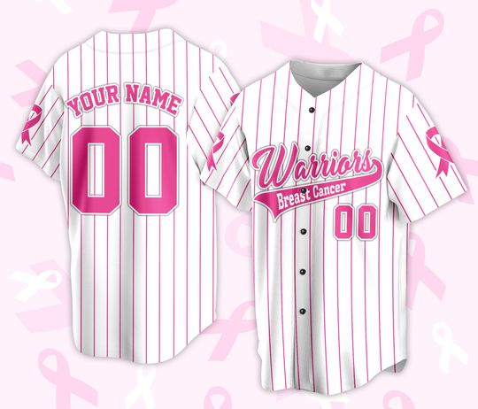 Personalized Warriors Breast Cancer Team Name And Number Baseball Jersey