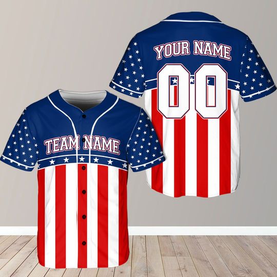 Personalized USA Baseball Jersey, Custom Team Name Shirt, American Flag Baseball Jersey For Baseball Fans