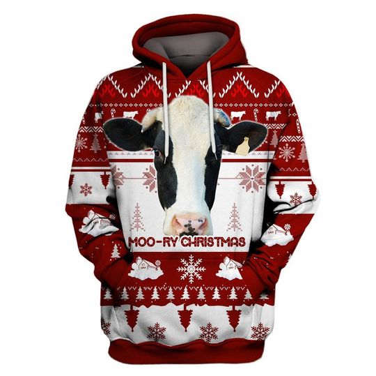 Christmas Farm Dairy Cow Hoodie , Farm Cow Animal