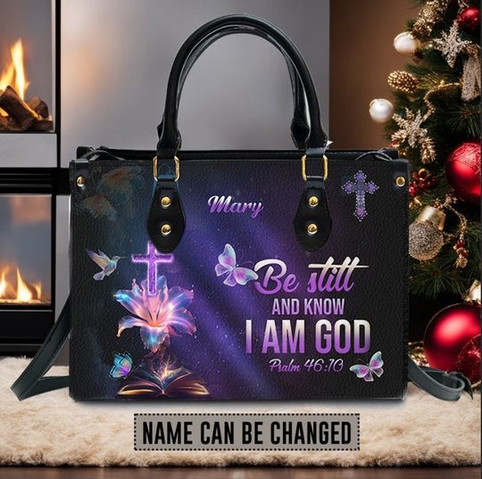 Blessed Is She Leather Handbag Purple, Personalized Bags, Gifts for Women
