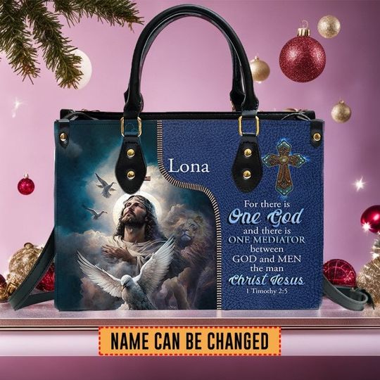 For There Is One God 1 Timothy 2:5 Leather Handbag Blue, Gifts for Women