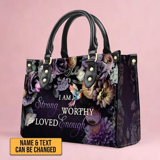 Customizable Leather Tote with Floral Design - 'Your Name' Personalized Bag
