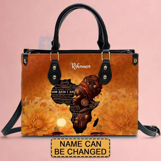 Customizable Afrocentric Leather Tote Bag - Personalized Elegant Designer Handbag