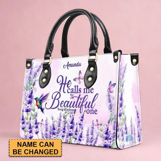 Personalized Lavender Leather Handbag
