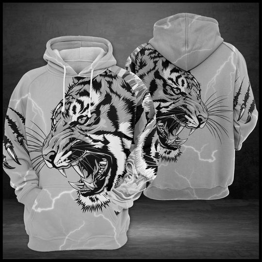 Unisex White Tiger Hoodie, Tiger Lover Hoodie, Animal Hoodie, Animal Gift