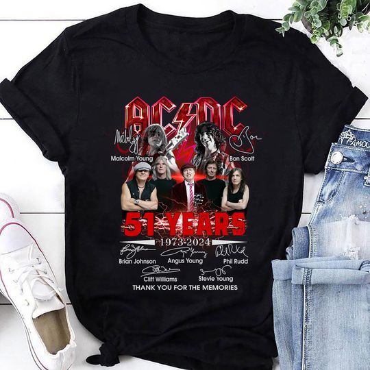 AC-DC 51 Years 1973-2024 Signature Shirt, AC-DC Rock Band Tour 2024 Shirt