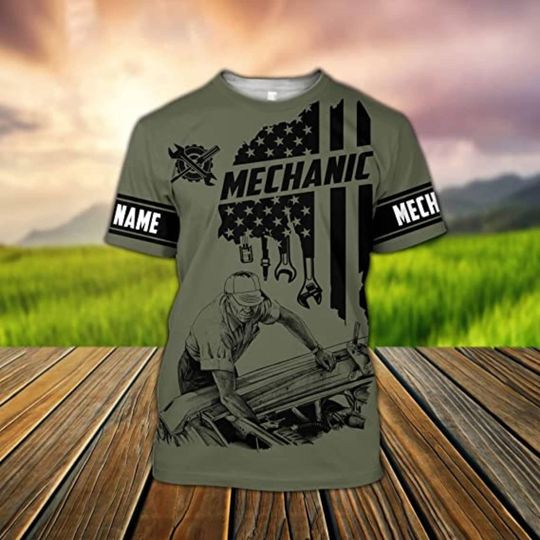 Personalized American Mechanic T-shirt, Custom Name Mechanic Shirt, Gift For Mechanic Lovers, Father's Day Gift, Mechanic 3D Shirt For Him