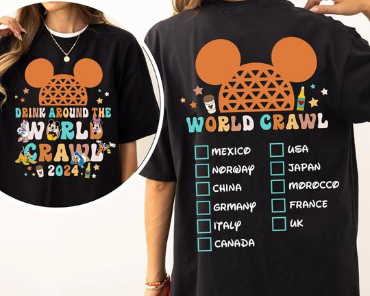 Disney Mickey Friends Drinking Around The World Double Sided Shirt