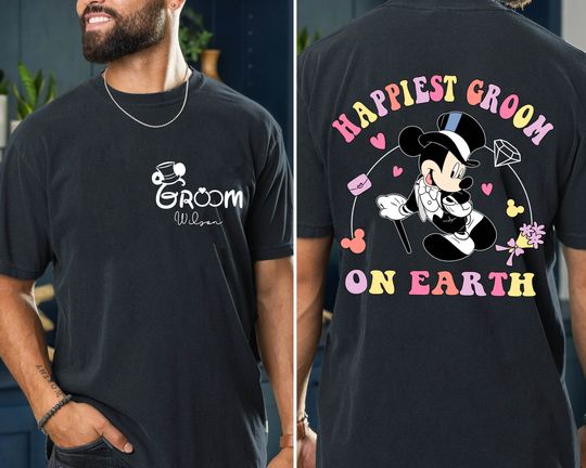 Custom Name Disney Happiest Groom On Earth Double Sided Shirt