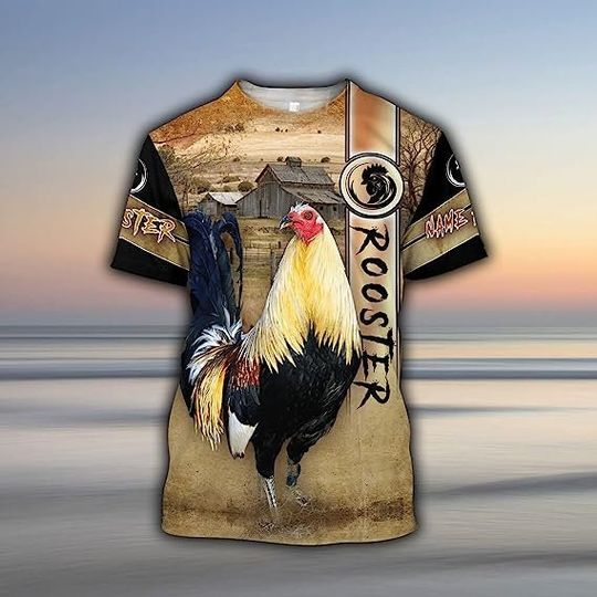 Personalized 3D Rooster T-shirt, Custom Name Rooster Short Sleeve Shirt, Gift For Rooster Lovers, Father's Day Gift, Rooster Shirt For Him