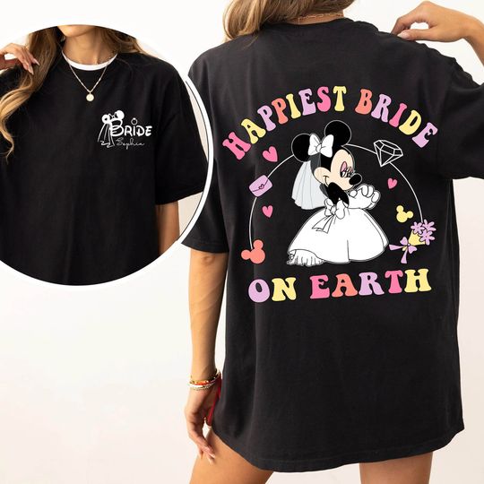 Custom Name Disney Happiest Bride On Earth Double Sided Shirt