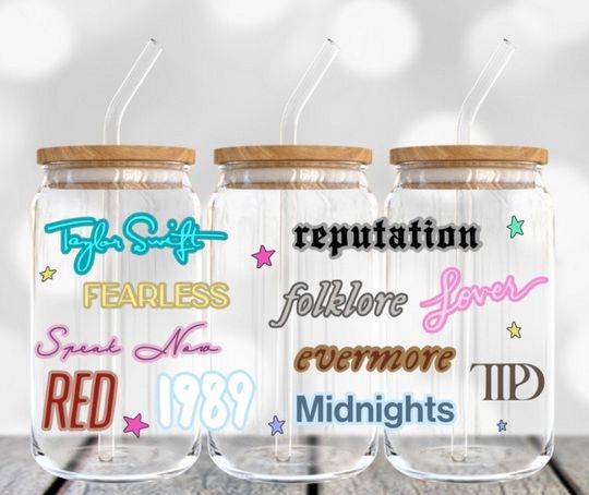 Taylor's Eras Glass Can Tumbler Cup - great for TS Swift fans