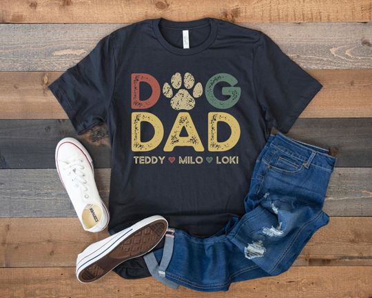 Dog Dad Shirt with Dog Names, Personalized Gift for Dog Dad, Custom Dog Dad Shirt with Pet Names