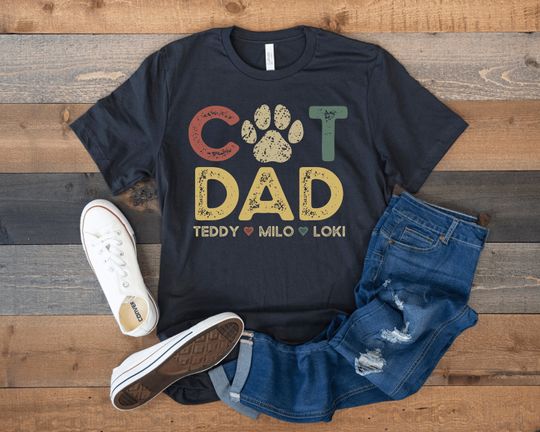 Cat Dad Shirt with Cat Names, Personalized Gift for Cat Dad, Custom Cat Dad Shirt with Pet Names