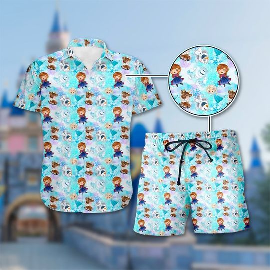 Ice Princess Hawaii Beach Shirt, Chibi Characters Button Up Shirt, Princess Movie Hawaiian Shirt