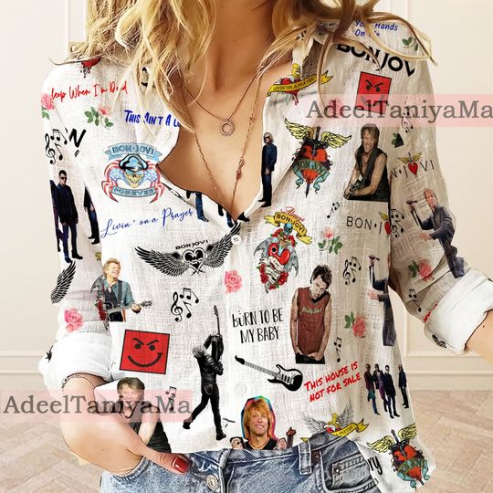 Bon Jovi Vintage Women Casual Shirt, Woman Shirt, Casual Women's Blouses, Gift for mom
