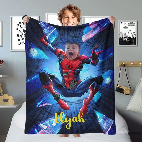 Personalized Photo Face Spider Blanket, Custom Name Blanket, Spider Movie Blanket Christmas Gift
