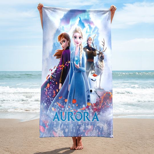 Personalized Princess Movie Towel, Characters Beach Towel, Cartoon Movie Summer Vacation Gift