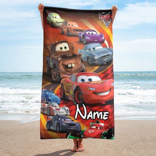 Personalized Cars Beach Towels, Red Car And Friends Bath Pool Towel, Racing Car Summer Towel