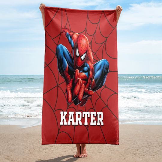 Personalized Family Spider Beach Towels, Spider Hero Towel Gift For Kids