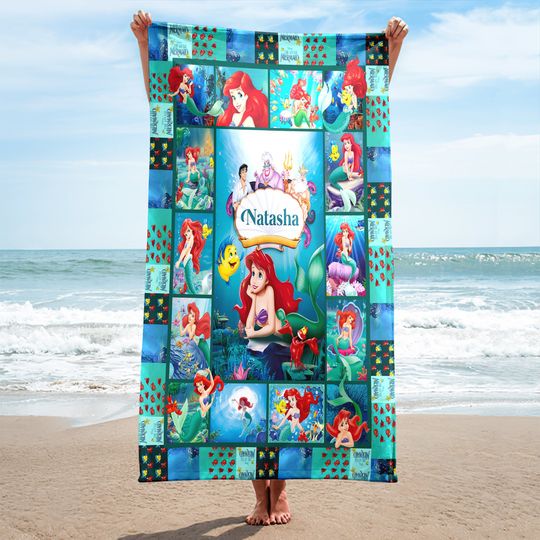 Personalized Princess Movie Beach Towel, Movie Towel, Mermaid Movie Summer Vacation Gift