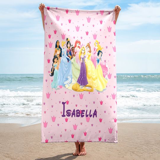 Personalized Princess Beach Towel, Characters Towel, Magic World Summer Vacation Gift