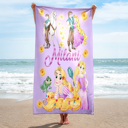 Personalized Princess Movie Towel, Characters Beach Towel, Cloudy Hair Movie Summer Vacation Gift