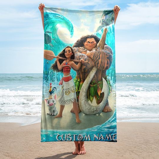Personalized Princess Adventure Beach Towels, Custom Name Princess With Pig Chicken Beach Towel