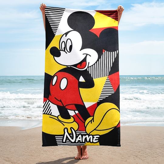 Personalized Cute Mouse Beach Towel, Animated Mouse Character Bath Pool Towel, Cartoon Family Summer Trip Gift