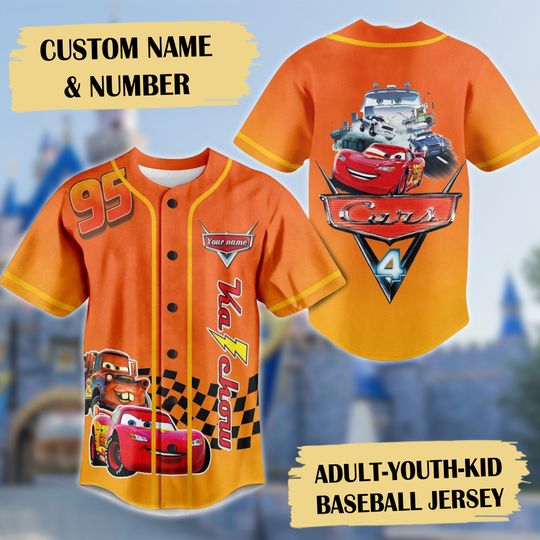 Personalized Racing Car Baseball Jersey, Custom Number Shirt, Kachow Cartoon Gift, Animation Jersey Shirt