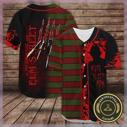 Never Sleep Again Baseball Jersey, Freddy Krueger Baseball Shirt