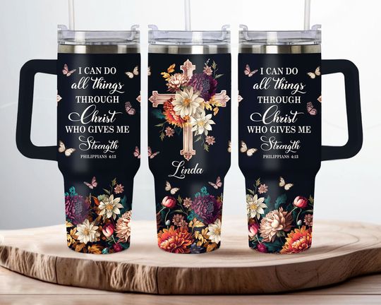 Personalized Jesus And Cross Butterfly 40 Oz Tumbler Jesus gift, Bible Verse 40oz Quencher Tumbler